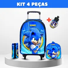 Kit Mochila escolar Sonic com Lancheira e Estojo - Rodinha - Menino - Masculino