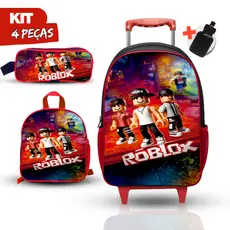 Kit Mochila escolar de Rodinha + Lancheira Térmica e estojo Roblox