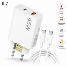Carregador Turbo 45W USB-C + USB-A com Cabo USB-C Incluso | iPhone 15/16/17 e Android Compatível
