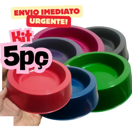 Kit 5 Comedouro ou Bebedouro Cores Aleatórias 1 litro com 21 cm redondo