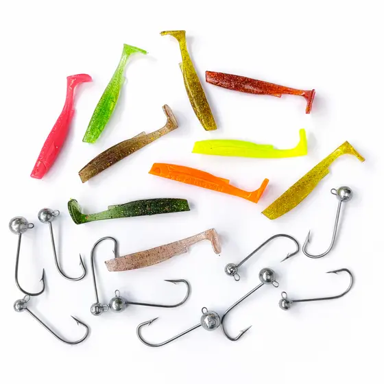 Shad 6,5cm + Jig Head inox Isca Artificial Peixinho Soft Pesca de praia, barranco e embarcado