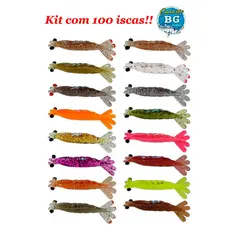 100 Camarões BG 6 cm Camarão de silicone iscaArtificial Melhor Isca para Robalo Garoupa Badejo Traira Tucunare Corvina