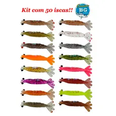 50 Camarões BG 6 cm Camarão de silicone Artificial Melhor Isca para Robalo Garoupa Badejo Traira Tucunare Corvina