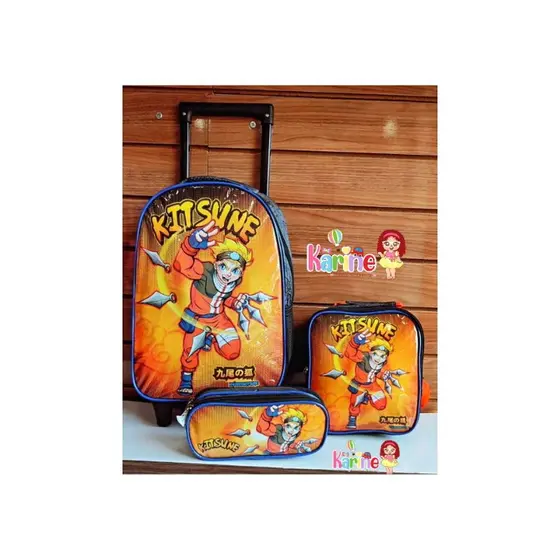 Kit Mochila Rodinha Estojo Lancheira Infantil Kitsune/MOCHILA PARA MENINO/ MOCHILA NARUTO/MOCHILA SEANITE