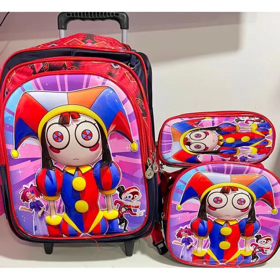 KIT MOCHILA ESCOLAR INFANTIL CIRCO DIGITAL 3D DE RODINHAS/MOCHILA LANCHEIRA TÉRMICA ESTOJO/MOCHILA MENINO E MENINA 2026