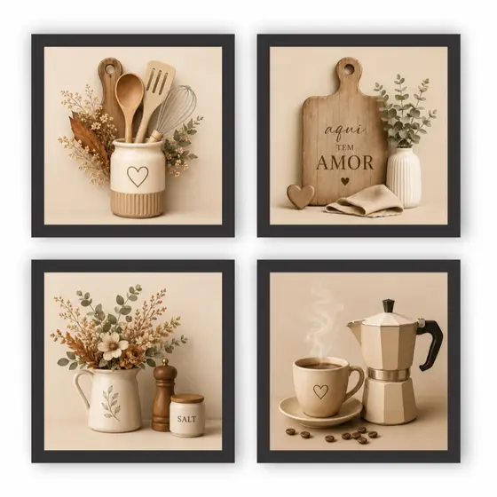 Kit 4 Quadros Decorativos Café Tabua Clara Cozinha Cantina
