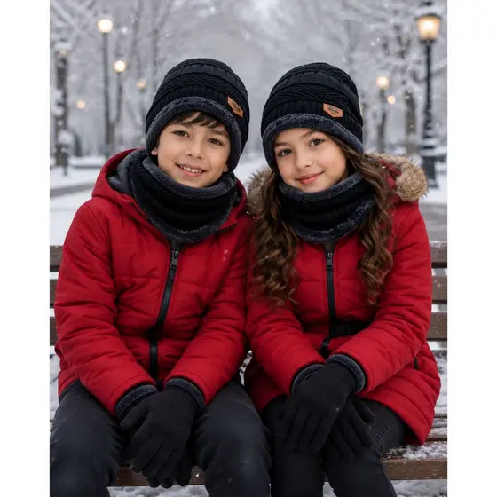 Touca Infantil + Cachecol + Luva Lã Inverno Criança Frio Quentinho 6 a 16 Anos SKU:TIK10