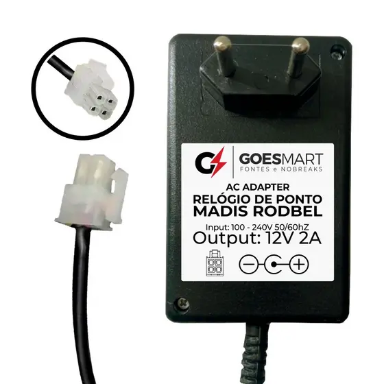 Fonte De Alimentação Para Relógio De Ponto 4 Vias 12v 2a
