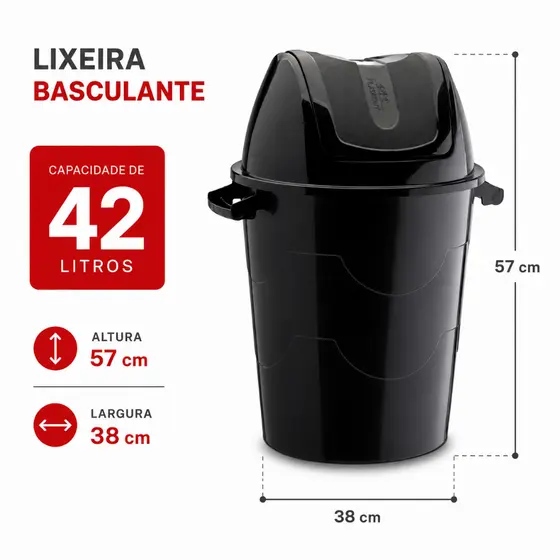 Kit 2 Lixeiras Com Tampa Basculante 42L Reforçada Pia Cozinha Banheiro Cesto Multiuso
