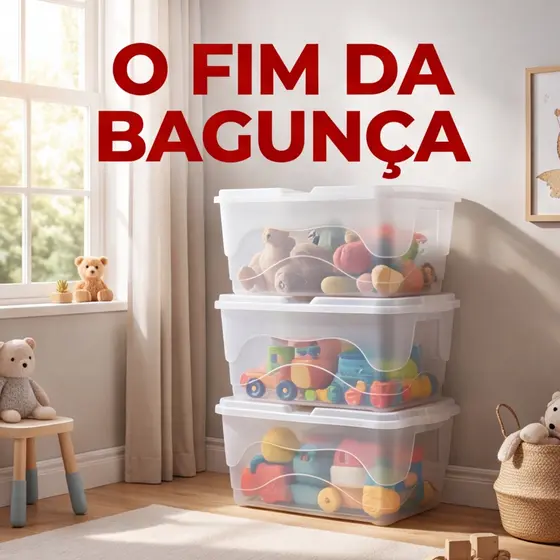Kit 3 Caixas Container Organizadoras 20L Transparente De Plástico Para Brinquedos Roupas Livros
