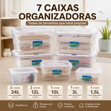 Kit Caixas Container Organizadoras 7 Peças Vários Tamanhos 34L 12L 10L 3L 1,5L