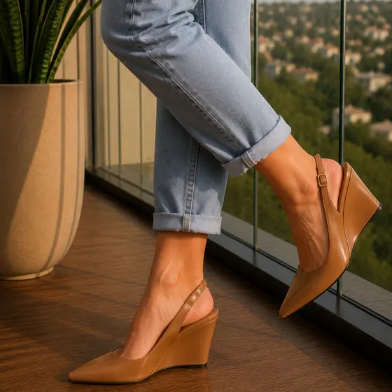 Scarpin Feminino Salto Anabela 9cm Slingback Bico Fino Elegante Social