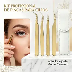 Pinça Profissional para Aplicação de Cílios Postiços 4 Modelos com Capa Protetora