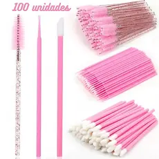 Kit 50 Escovinhas + 100 Microbrush + 50 Aplicador de batom alongamento cilios (CORES ALEATORIAS)