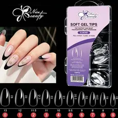 KIT120 Postiças de Unha Soft Gel Almond Transparente 10 Tamanhos Ideal para Alongamento Profissional