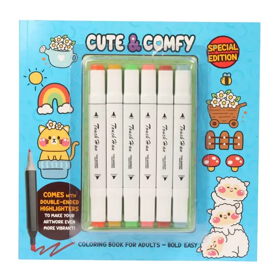 Kit Livro De Colorir Cute & Comfy  Com 6 Canetas
