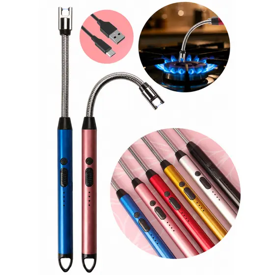 Acendedor Flexível Plasma USB Metal Colorido Vela Fogão
