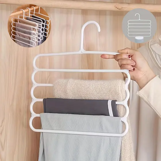 Cabide Organizador com 5 Camadas para Calças, Blusas e Toalhas Leves Multifuncional