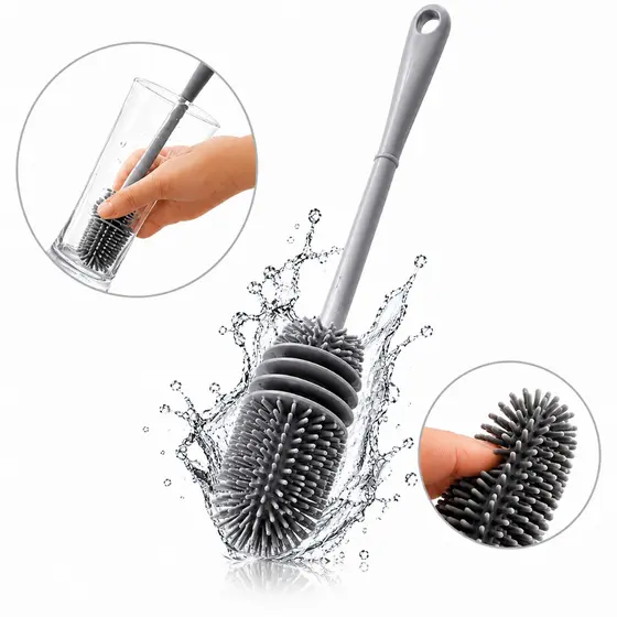 Escova Silicone De Lavar Garrafa Mamadeira Copo Taça Louça
