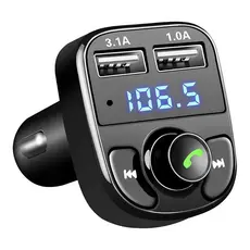 Adaptador Bluetooth Carro Transmissor FM Carregador Veicular Com Entrada Para Pen Drive Compatível com Android e IOS x8
