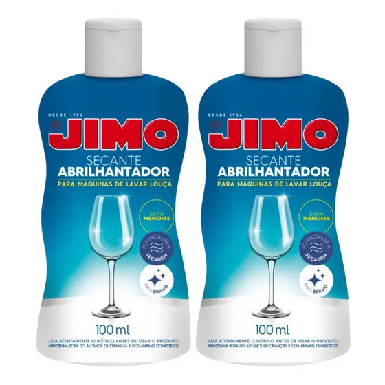 Jimo Secante Lava-Louças 2 Frascos 100ml Cada Para Brilho Sem Manchas