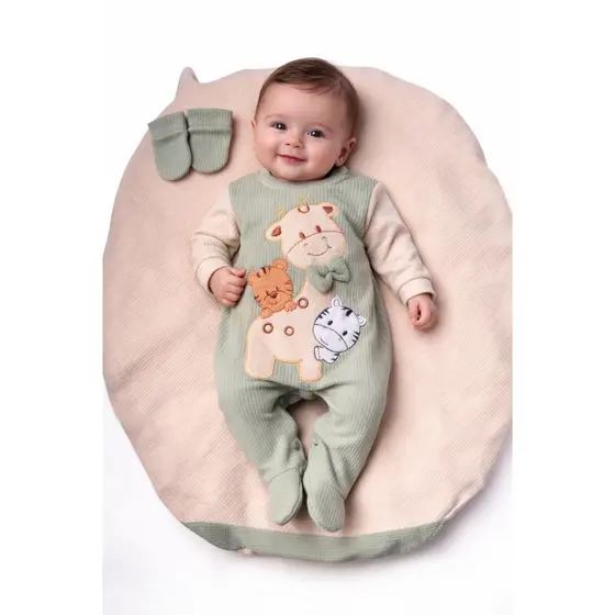 Saída Maternidade Menino Pedro 03 Peças Safari Malha Tricot Roupas de Bebê