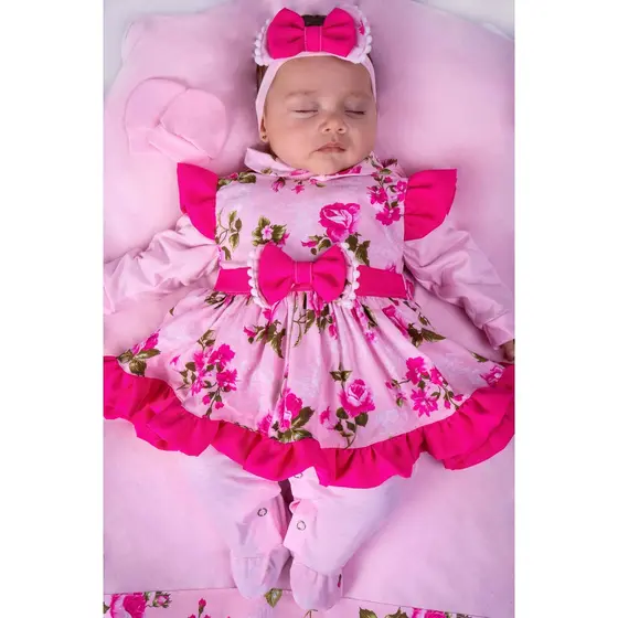 Saída Maternidade Menina Rosa Charmosa Salmão Roupa de Bebê Menina