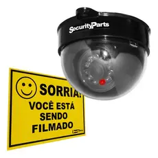 2 x Câmera falsa Modelo Dome C/Led Infravermelho preta + placa segurança