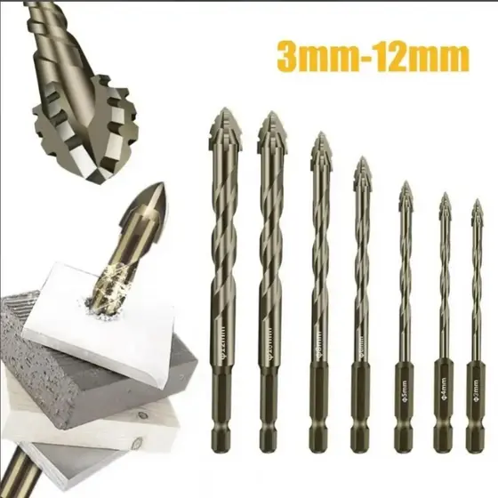 Broca Excêntrica De Quatro Gumes , Cabeça Inclinada , Serrilhada Para Azulejo , Alta Dureza , Conjunto De Brocas De Conc