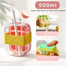 Copo Squeeze Fabricante de Gelo Acrílico 500ml Portátil para Bebidas Geladas Camping e Viagem