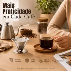 Filtro Café Coado Manual Inox 103 Malha Fina Reutilizável Portátil Ideal Casa Escritório e Viagens