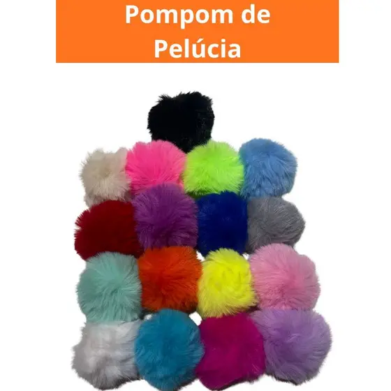 Pompom de Pelúcia com Elástico 8cm 10 Uni.