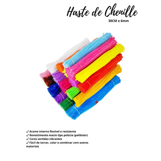Haste de Chenille 30cm - 100 e 50 uni. Arame Flexível Artesanato.