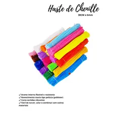 Haste de Chenille 30cm - 100 e 50 uni. Arame Flexível Artesanato.