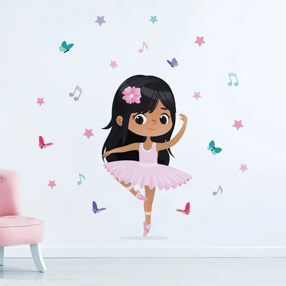 Adesivo de Parede Bailarina Morena para Quarto de Menina