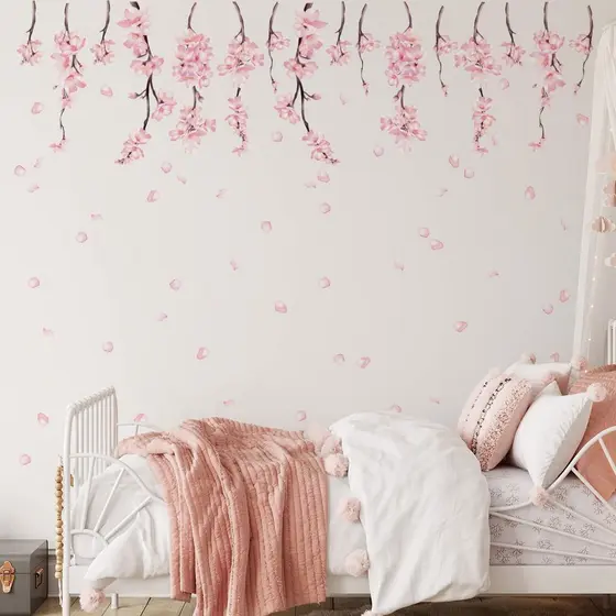 Adesivo Parede Floral Quarto Sala Ramos Cerejeira Rosa Decoração