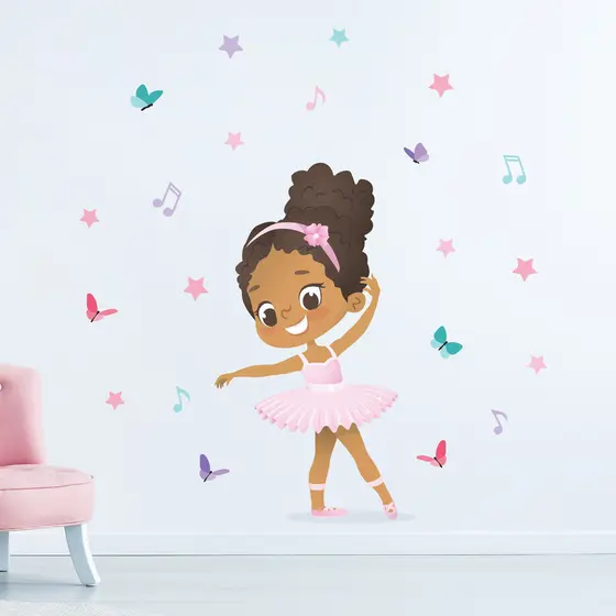 Adesivo de Parede Bailarina Negra Parda para Quarto de Menina