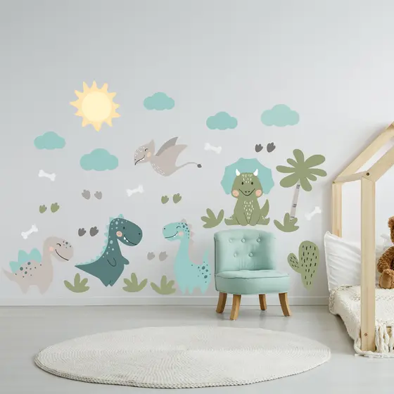 Adesivo de Parede Dinossauros Jurassic Baby – Kit Completo para Quarto Infantil