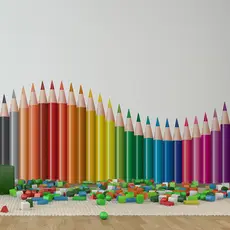 Adesivo de Parede Infantil Lapis de Cor Onda Colorida para Quarto Brinquedoteca Escolas