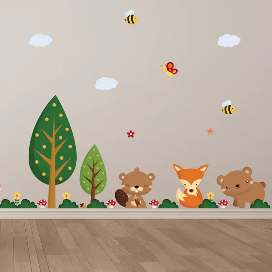 Adesivo Parede Infantil Árvore Floresta Animais Outono Quarto Neutro Unissex