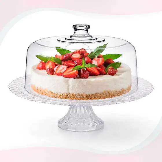 Boleira de Vidro Pé Tampa Acrílica Diamond Viena Premium Suporte para Bolo Tortas Sobremesas Prato