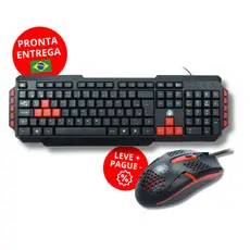 Teclado + Mouse Gamer ABNT2 Multimídia Lateral USB Teclas Destacadas Kit