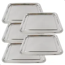 Kit 5 Bandejas Aço Inox Retangular Rasa Multi Uso 40 X 30 Cm