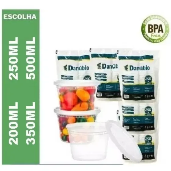 kit Pote e Tampa C/48unid. 200ml,250 ml ,350ml, 500ml ou 1500ml Danubio.