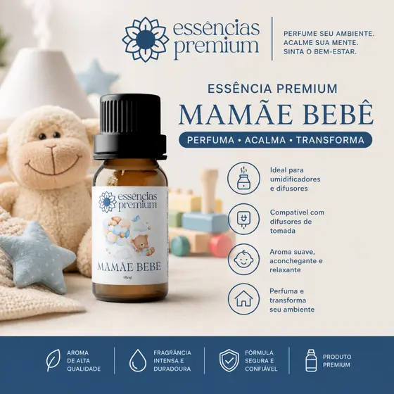 Essência Mamãe Bebê Para Umidificador Difusor Aromatizador 15ml a Base de Água