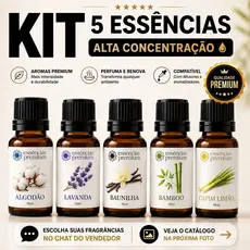 Kit com 5 Essências Para Aromatizador e Difusor Elétrico a Base de Água - Cinco Aromas
