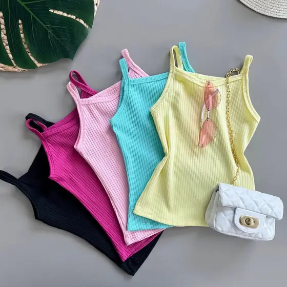 Kit 3 Blusas T shirt Feminina Infantil Tshirt Cores Lisas PARA VERÃO