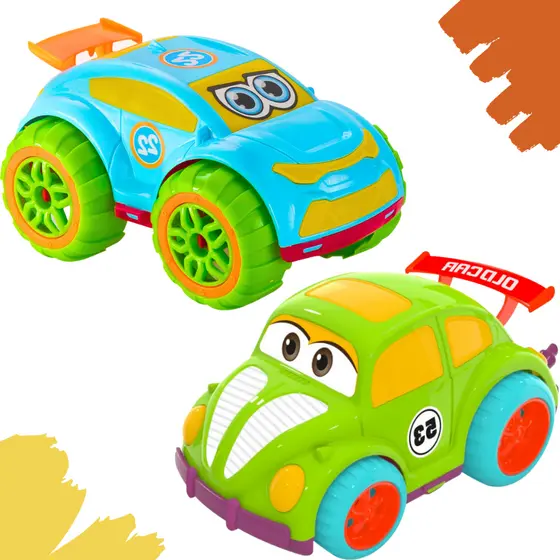 Kit 2 Brinquedos Didáticos Carrinhos Fusquinha Mini Panther Baby Grande Divertidos Menino Menina