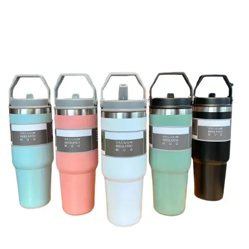Garrafa Térmica 600ml / 900ml Com Alça Flip Tumbl Aço Inoxidável Isolamento Térmico Com Canudo Academia Trabalho Caminha