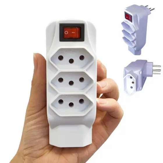 Mini Filtro de Linha 4 Tomadas 10A Bivolt Adaptador 3 Pinos Com Interruptor XTRAD